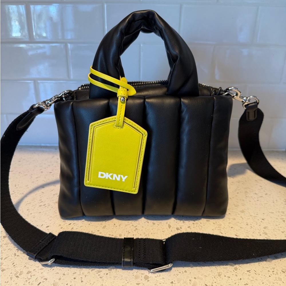 DKNY Darren small Black Padded Crossbody Bag with Yellow Tag